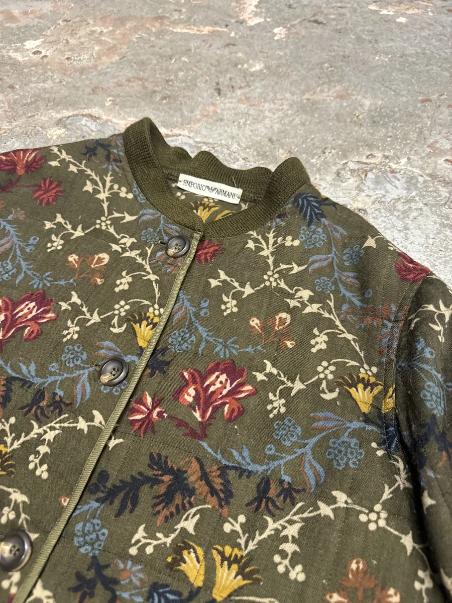 1990s Emporio Armani Kaki Floral Japanese Jacket - Image 5