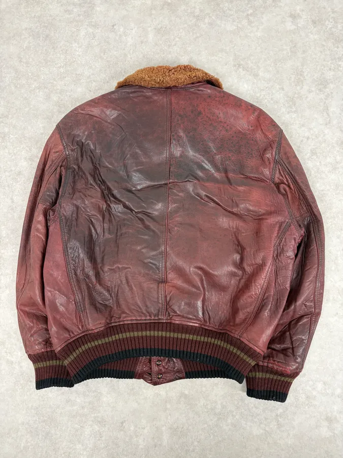 1990s Emporio Armani Sicons Brown Eroded Aviator Bomber Leather Jacket - Image 6