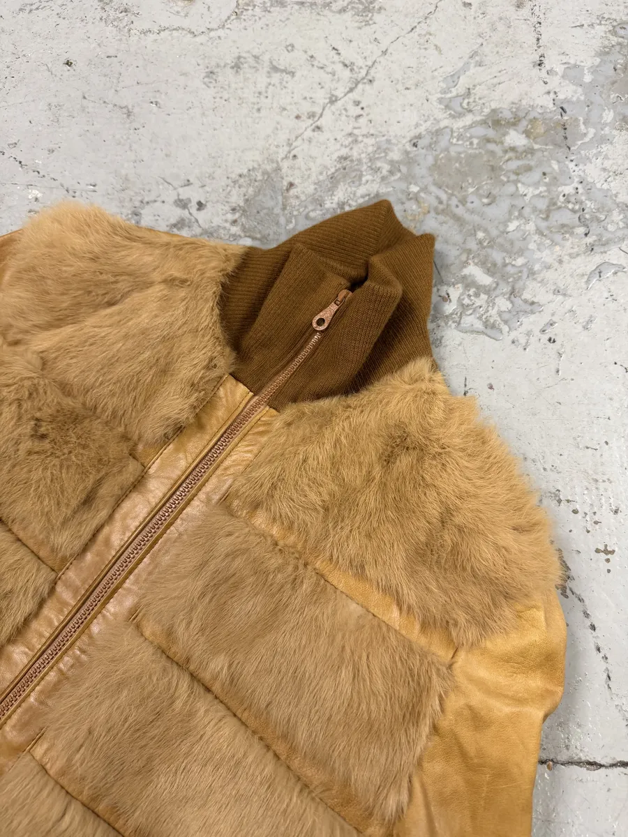 1990s Evapel Beige Faux Fur Leather Jacket - Image 8