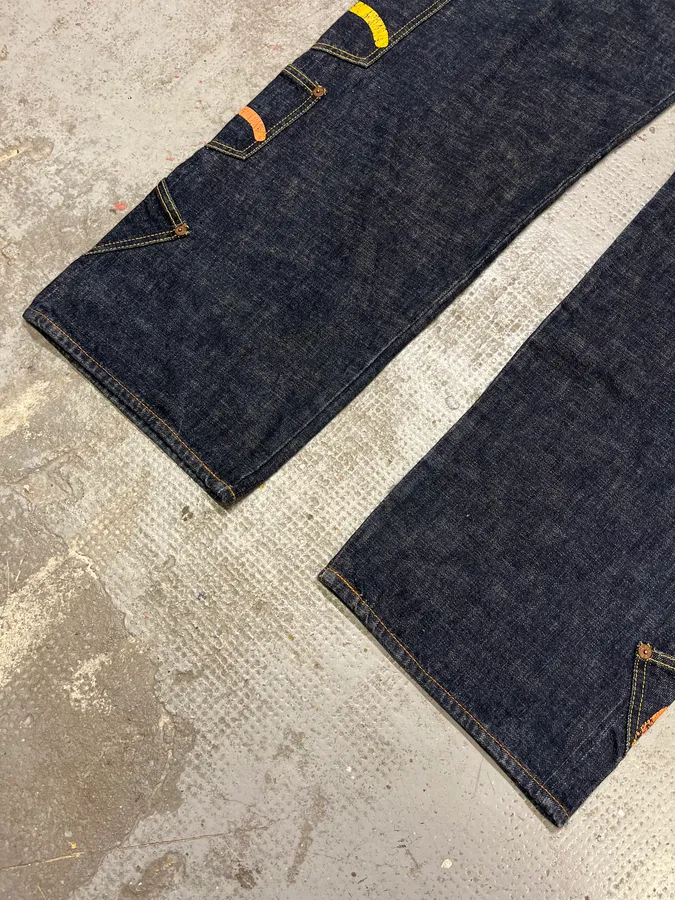 1990s Evisu Multi Pockets Painted Brut Denim Large Collector Jeans - Image 11