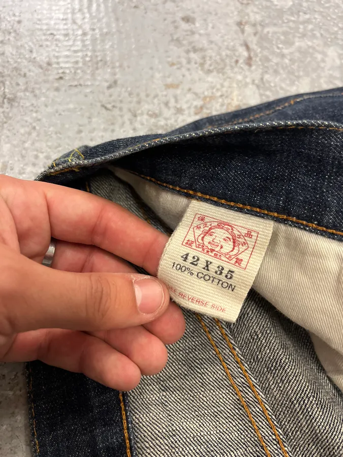 1990s Evisu Multi Pockets Painted Brut Denim Large Collector Jeans - Image 14