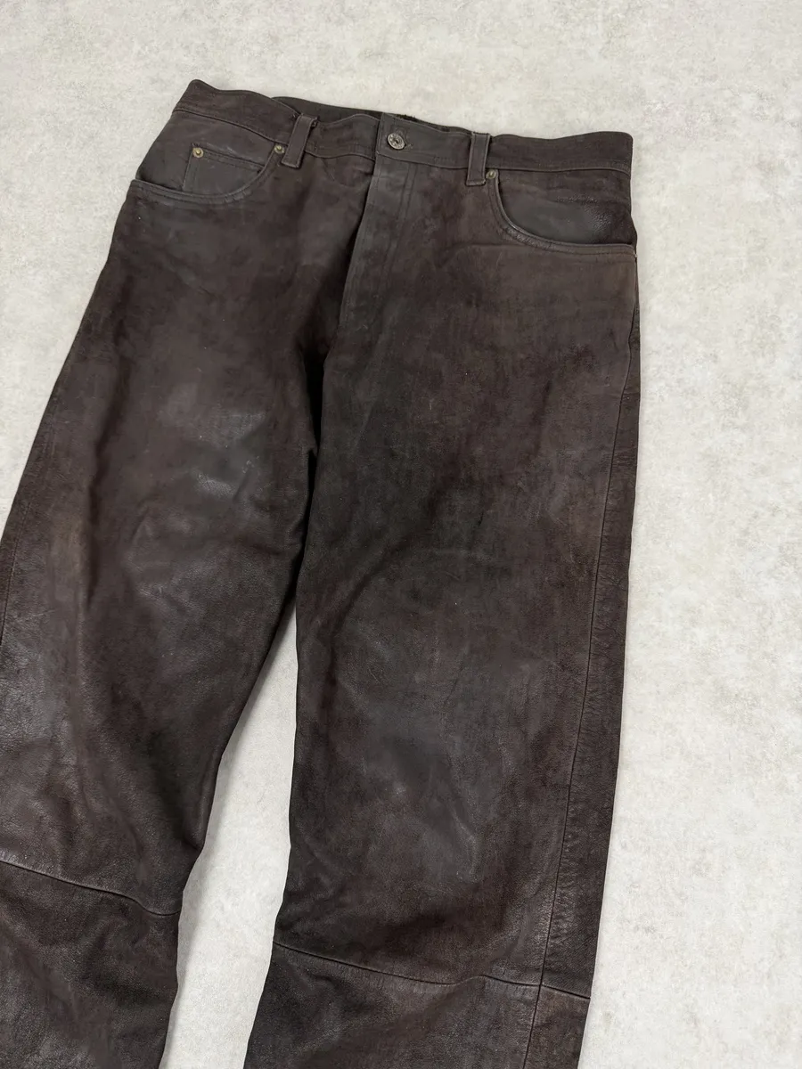 1990s Front Line Italian Eroded Brown Leather Pants - Image 11