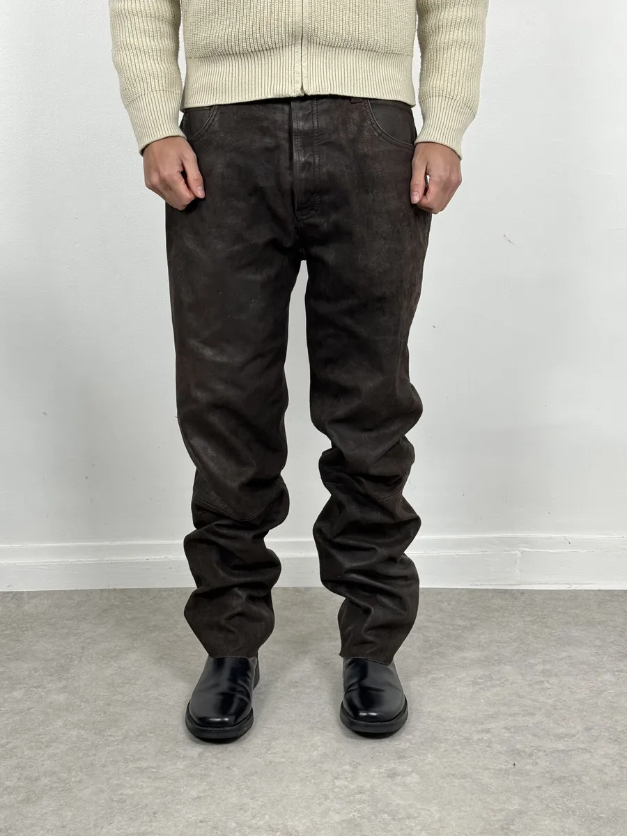 1990s Front Line Italian Eroded Brown Leather Pants - Image 3