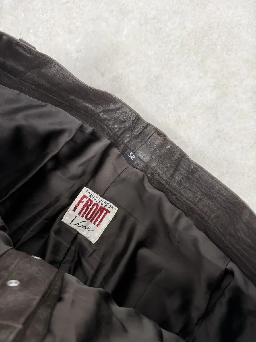1990s Front Line Italian Eroded Brown Leather Pants - Image 9