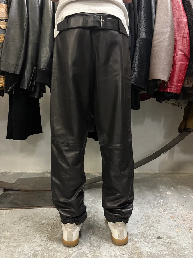 1990s Gianni Versace Biker Black Leather Pants - Image 3