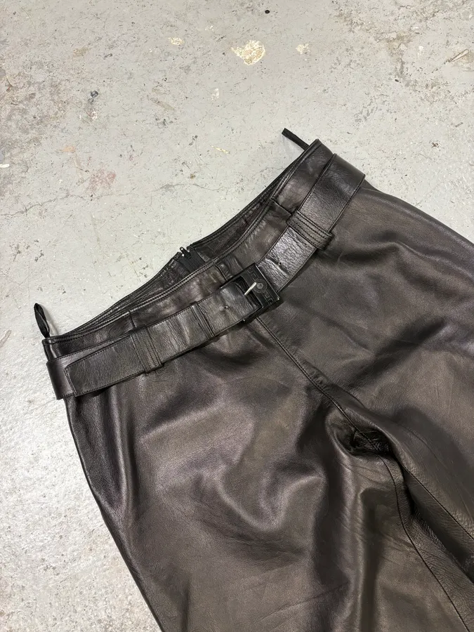 1990s Gianni Versace Biker Black Leather Pants - Image 6