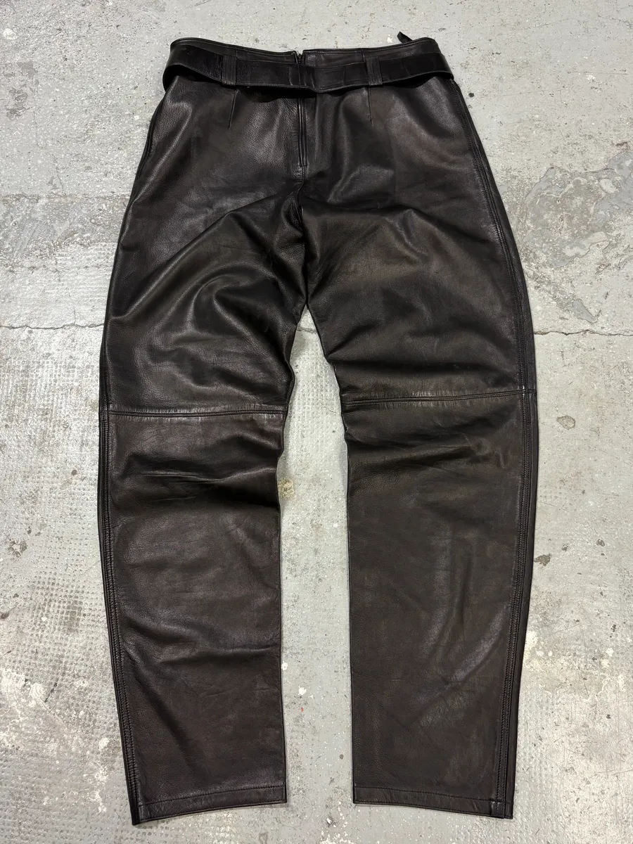 1990s Gianni Versace Biker Black Leather Pants - Image 7