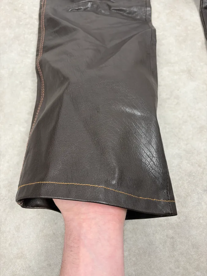1990s Gianni Versace Brown Leather Biker Pants - Image 9