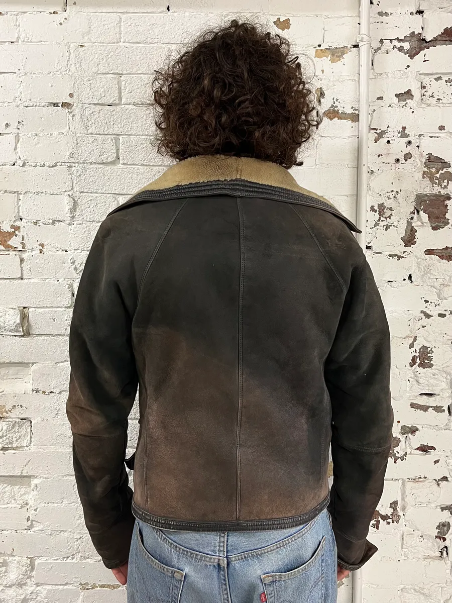 1990s Gianni Versace Brown Shearling Lace Up Sleeves Leather Jacket - Image 3
