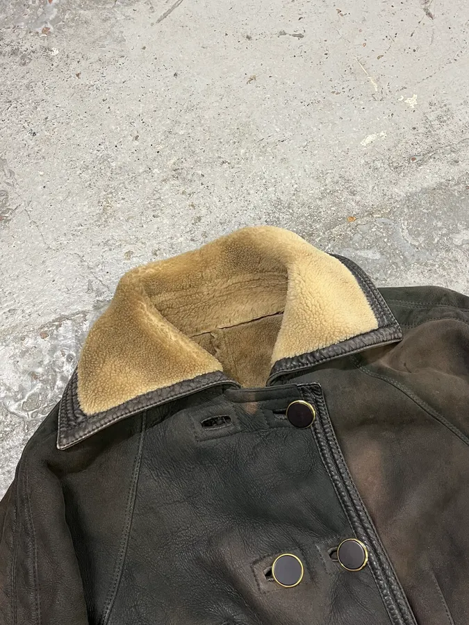 1990s Gianni Versace Brown Shearling Lace Up Sleeves Leather Jacket - Image 4