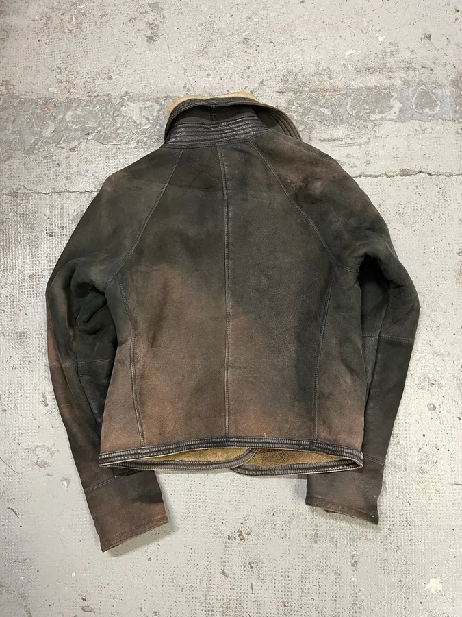 1990s Gianni Versace Brown Shearling Lace Up Sleeves Leather Jacket - Image 5