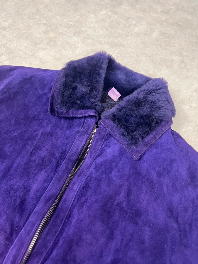 1990s Gianni Versace Purple Multi Zips Fur Collar Bomber Jacket - Image 5