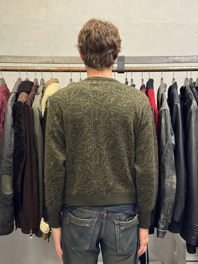 1990s Gianni Versace Puzzle Khaki Cardigan - Image 3