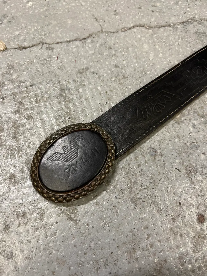 1990s Giorgio Armani Aztec Black Leather Belt - Image 5