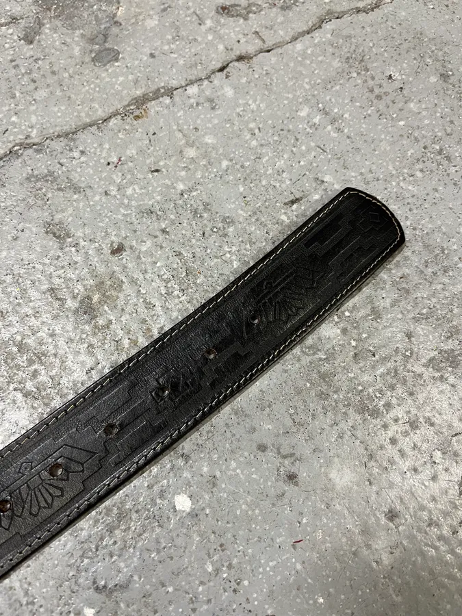 1990s Giorgio Armani Aztec Black Leather Belt - Image 6
