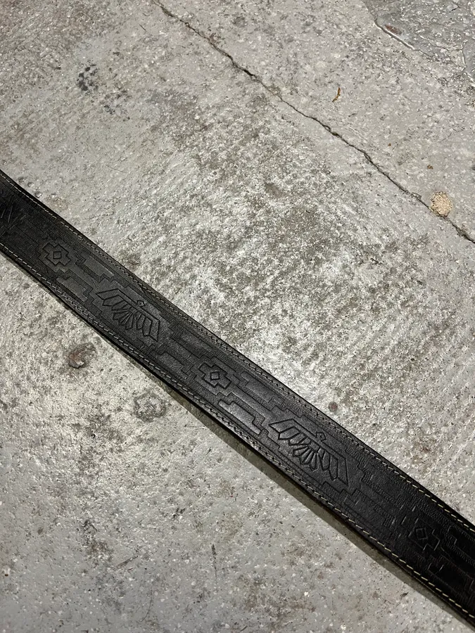 1990s Giorgio Armani Aztec Black Leather Belt - Image 7
