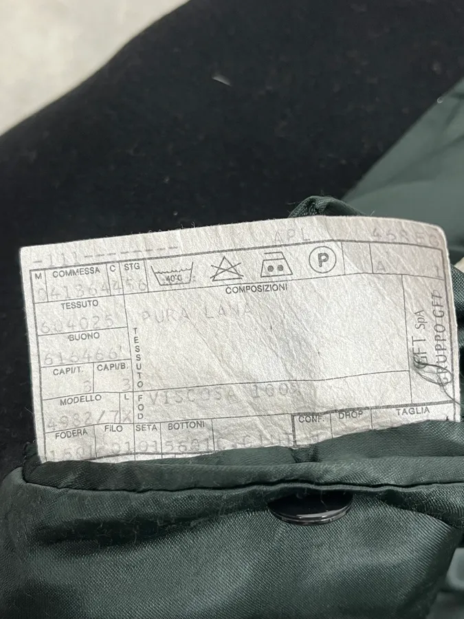 1990s Giorgio Armani Black Buttoned Wool & Silk Trench Coat - Image 11