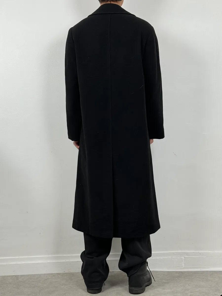 1990s Giorgio Armani Black Buttoned Wool & Silk Trench Coat - Image 2