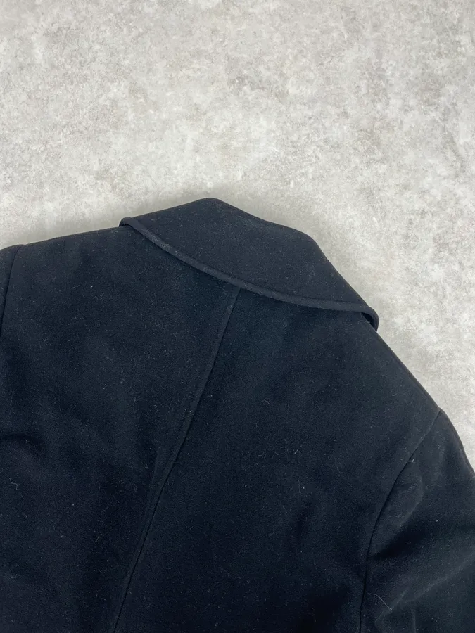 1990s Giorgio Armani Black Buttoned Wool & Silk Trench Coat - Image 7