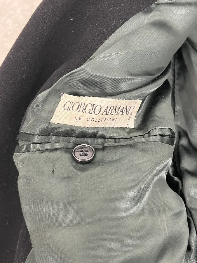 1990s Giorgio Armani Black Buttoned Wool & Silk Trench Coat - Image 9