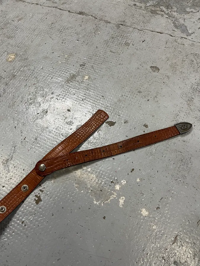 1990s Giorgio Armani Extensible Detachable Crocodile Effect Brown Leather Belt - Image 9