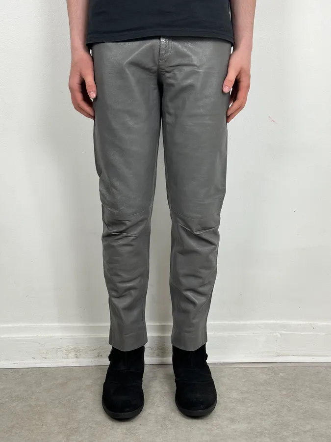 1990s Giorgio Armani Grey Leather Pants - Image 2