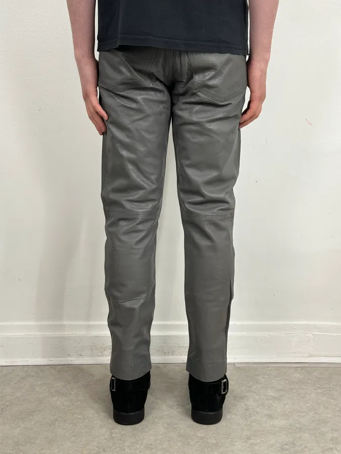 1990s Giorgio Armani Grey Leather Pants - Image 4