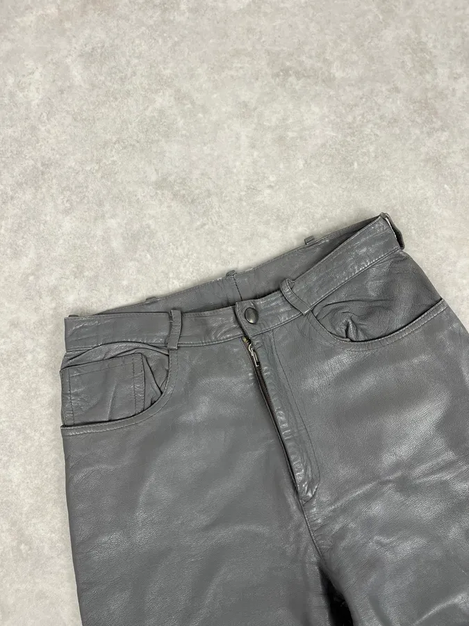 1990s Giorgio Armani Grey Leather Pants - Image 5