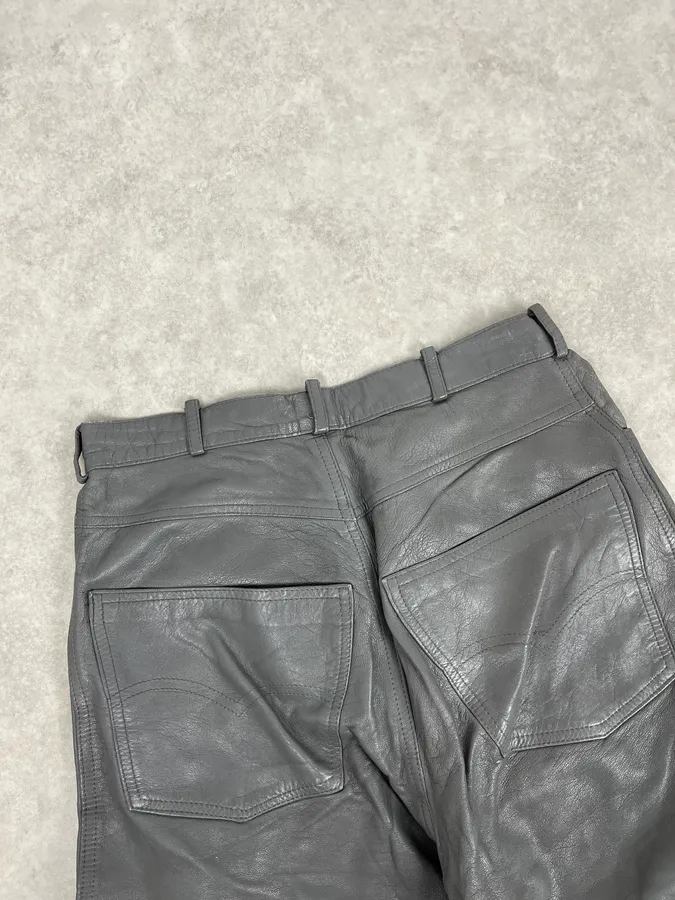 1990s Giorgio Armani Grey Leather Pants - Image 7