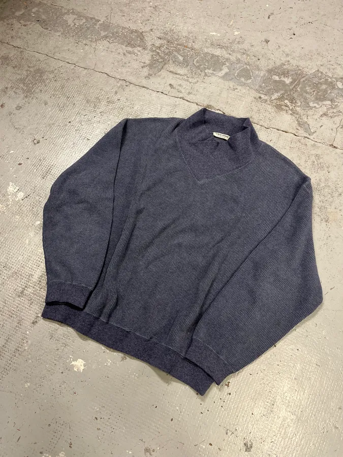 1990s Giorgio Armani High Neck Blue Wool Sweater - Image 4