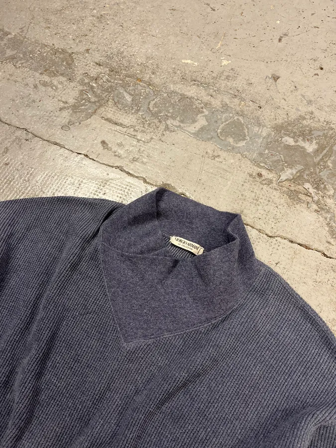 1990s Giorgio Armani High Neck Blue Wool Sweater - Image 6