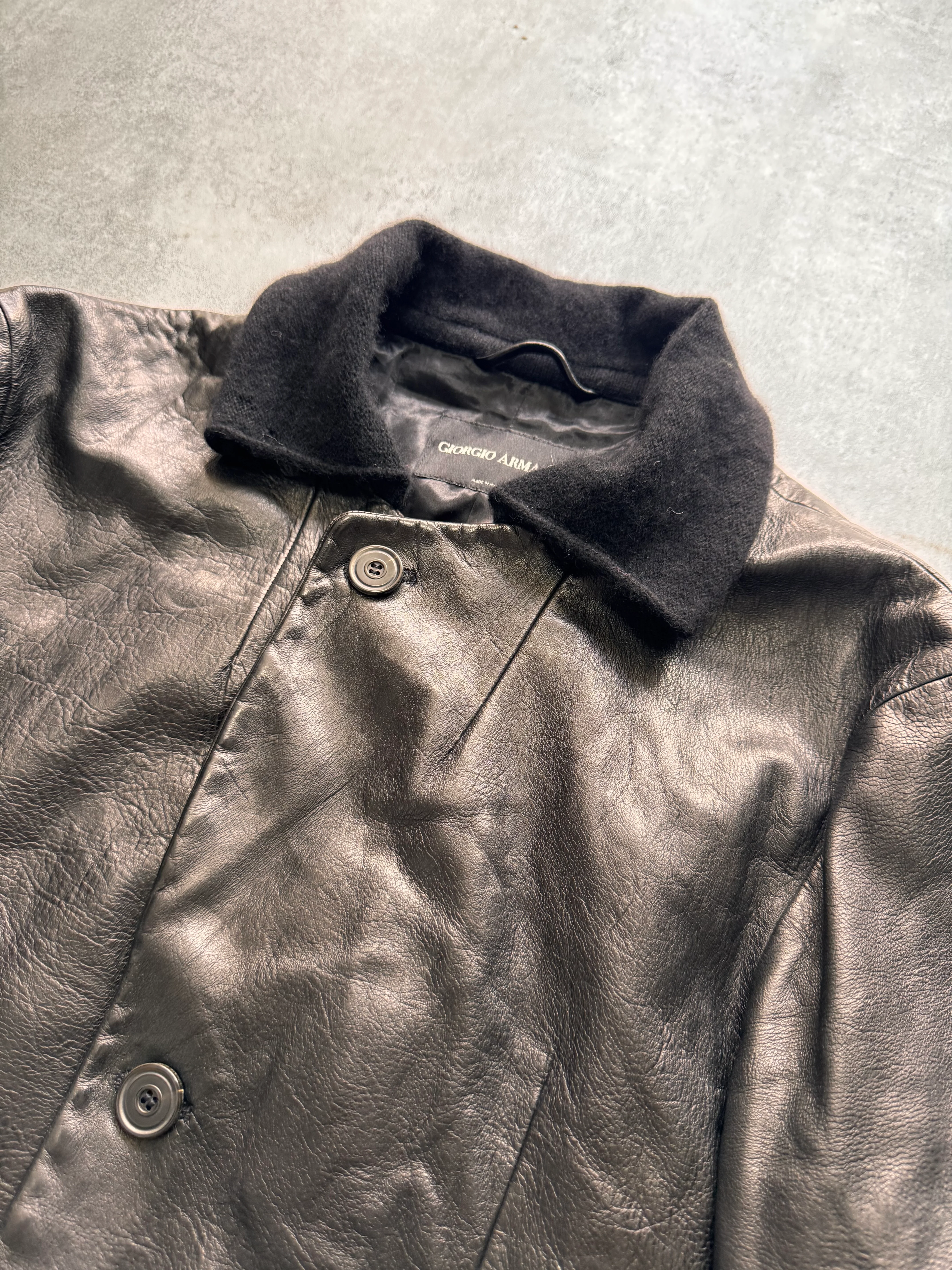1990s Giorgio Armani Pure Black Leather Jacket - Image 3
