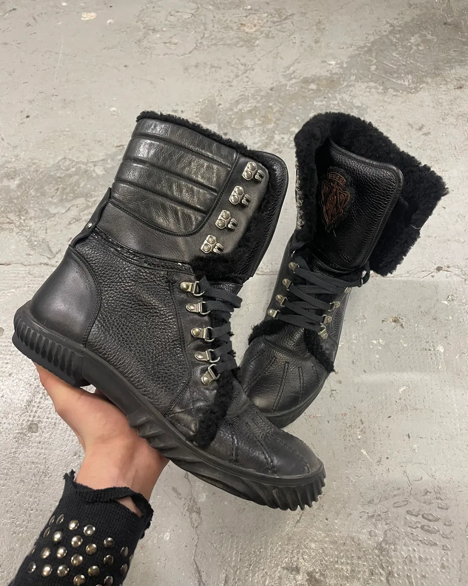 1990s Gucci Black Leather Fur Boots