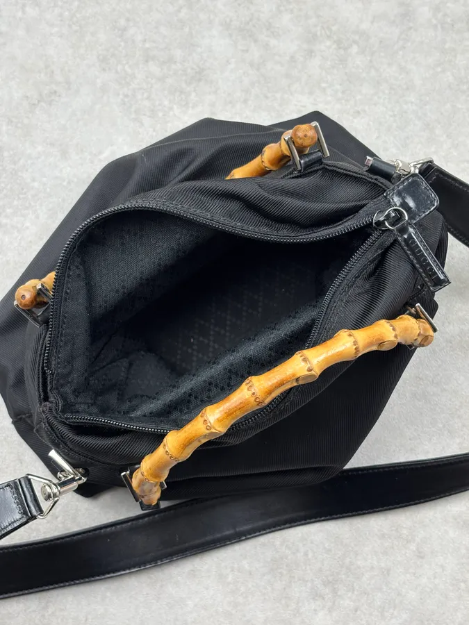 1990s Gucci Black Nylon Bamboo Handle Shoulder Bag by Tom Ford - Image 13