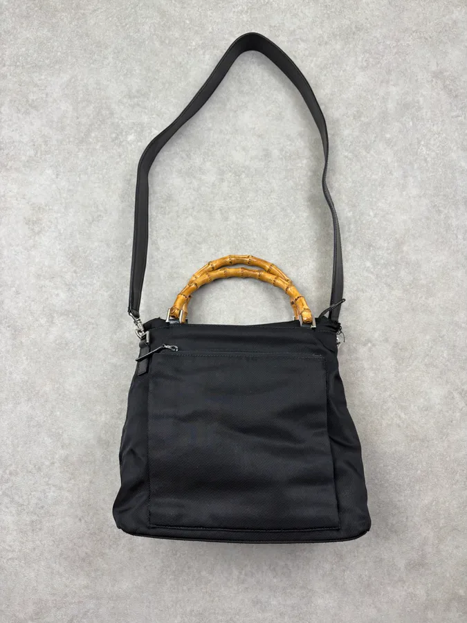 1990s Gucci Black Nylon Bamboo Handle Shoulder Bag by Tom Ford - Image 5