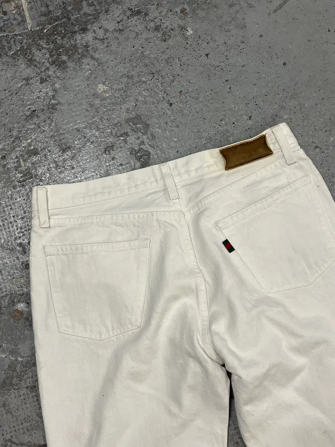 1990s Gucci White Cream Straight Leg Jeans - Image 8