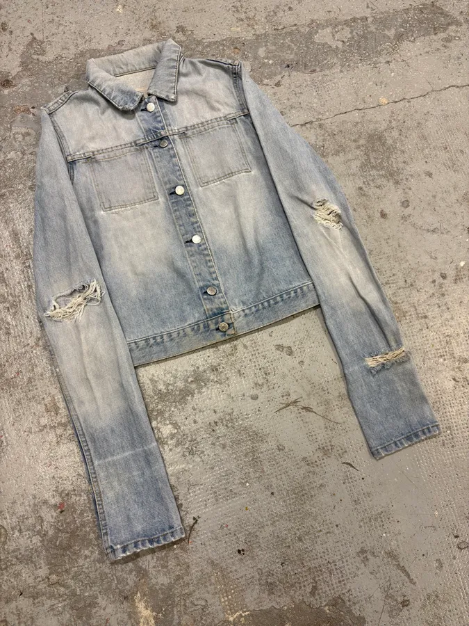 1990s Helmut Lang Blue Denim Distressed Jacket - Image 2