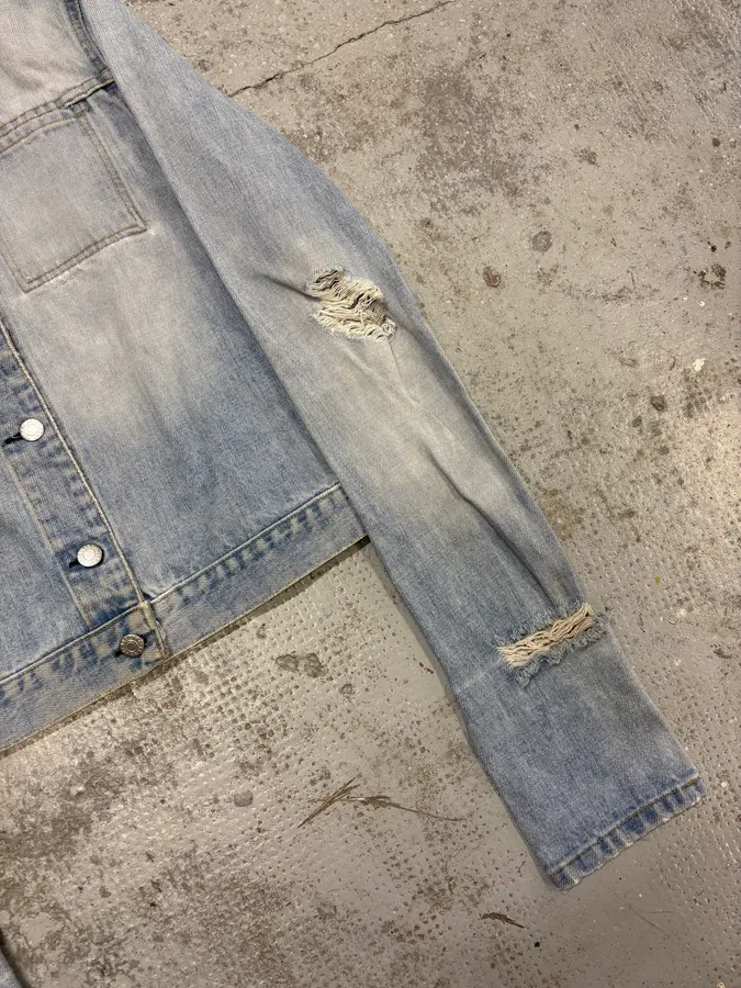 1990s Helmut Lang Blue Denim Distressed Jacket - Image 6