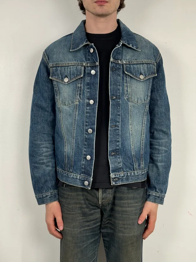 1990s Helmut Lang Navy Contrast Stitch Denim Jacket - Image 2