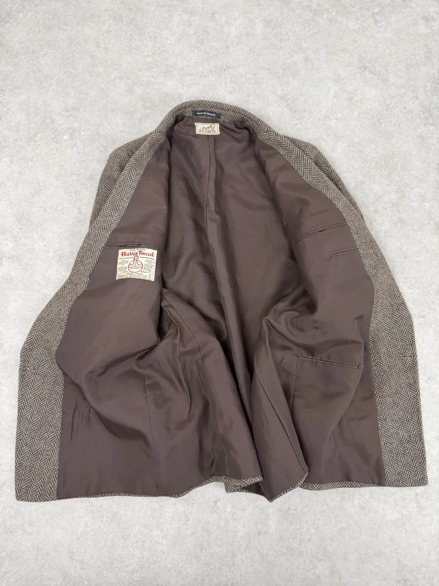 1990s Hermès Tweed Brown Blazer Jacket - Image 8