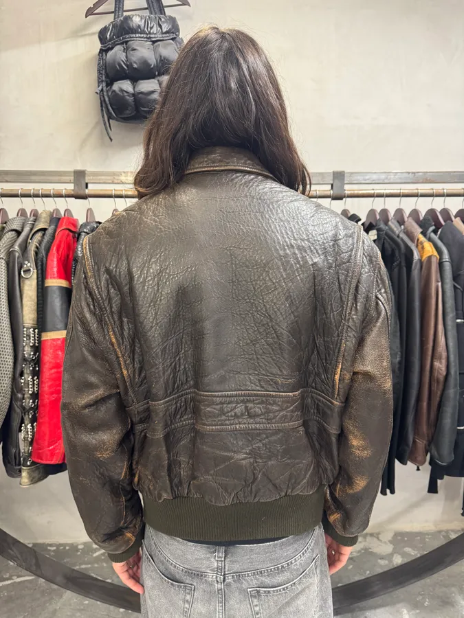 1990s Hugo Boss Grain Brown Leather Bomber Jacket - Image 2