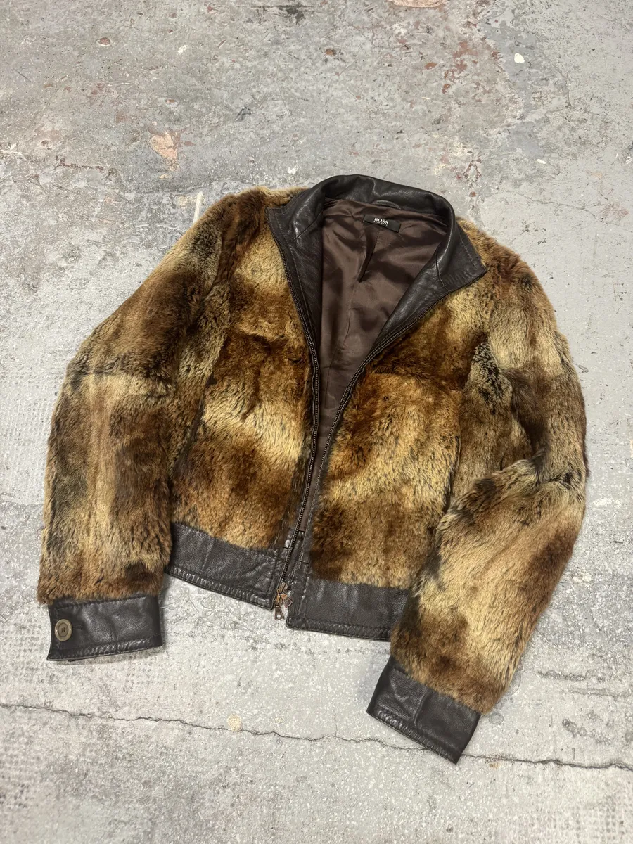 1990s Hugo Boss Hybrid Fur & Brown Leather Jacket - Image 3