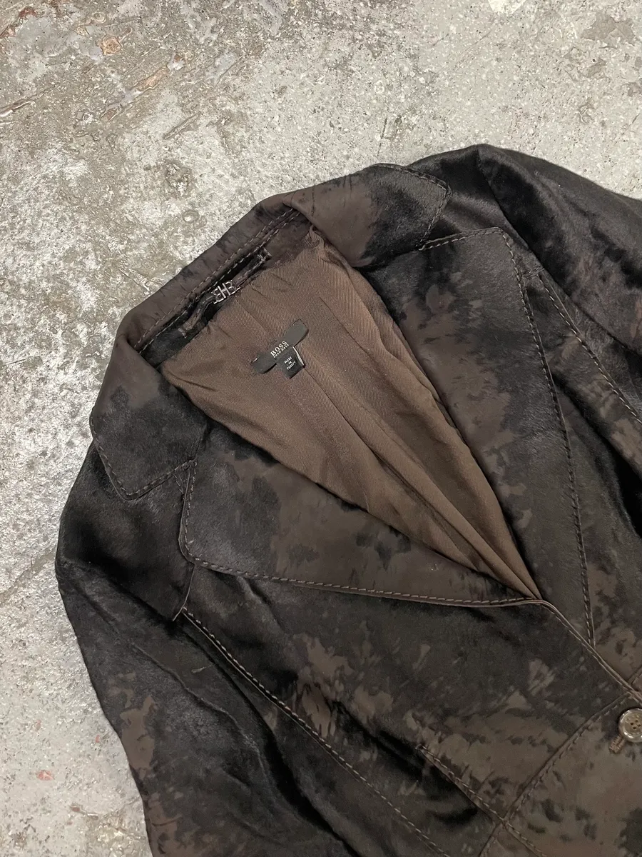 1990s Hugo Boss Pony Hair Black Irregular Blazer Leather Jacket - Image 4