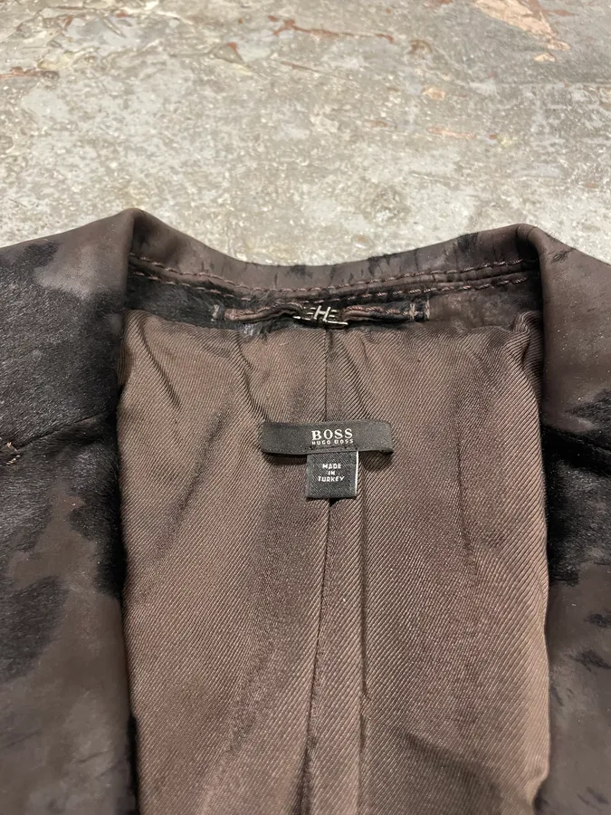 1990s Hugo Boss Pony Hair Black Irregular Blazer Leather Jacket - Image 7