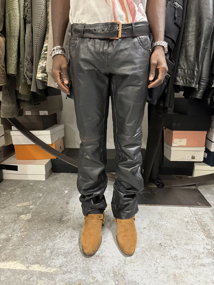 1990s Jean Paul Gaultier Black Belted Biker Leather Pants