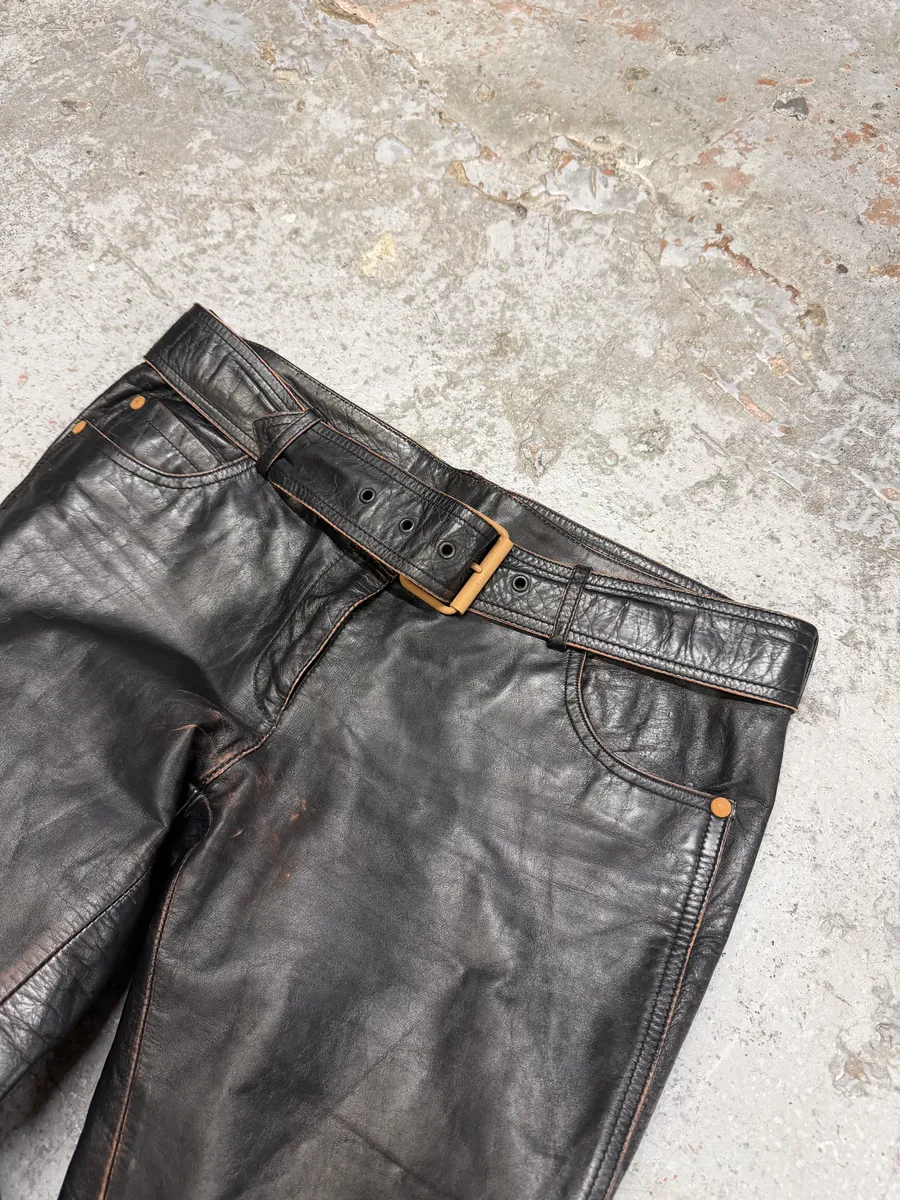 1990s Jean Paul Gaultier Black Belted Biker Leather Pants - Image 12