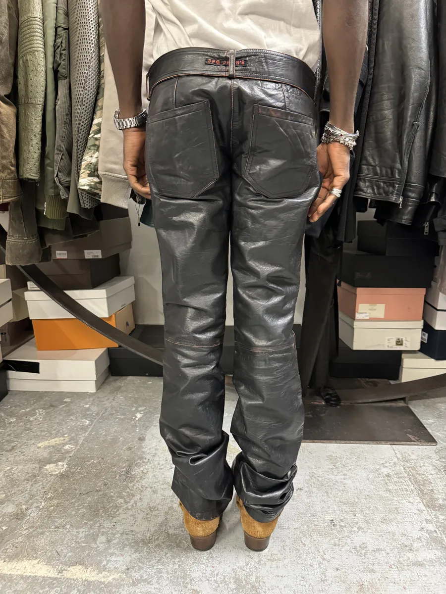 1990s Jean Paul Gaultier Black Belted Biker Leather Pants - Image 3