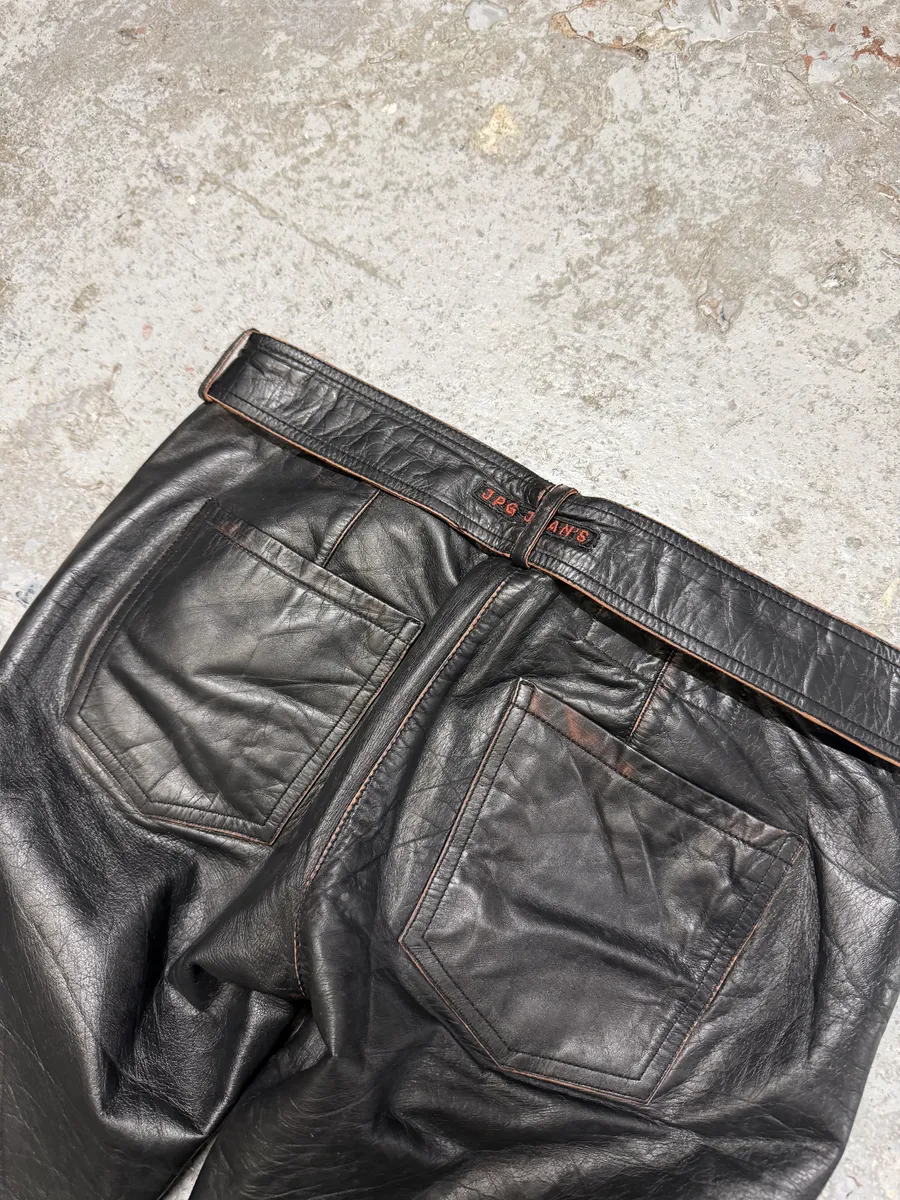 1990s Jean Paul Gaultier Black Belted Biker Leather Pants - Image 8