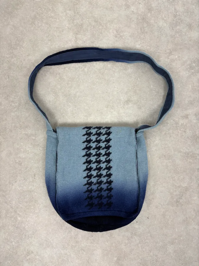 1990s Jean Paul Gaultier Blue Gradiant Pattern Wool Shoulder Bag