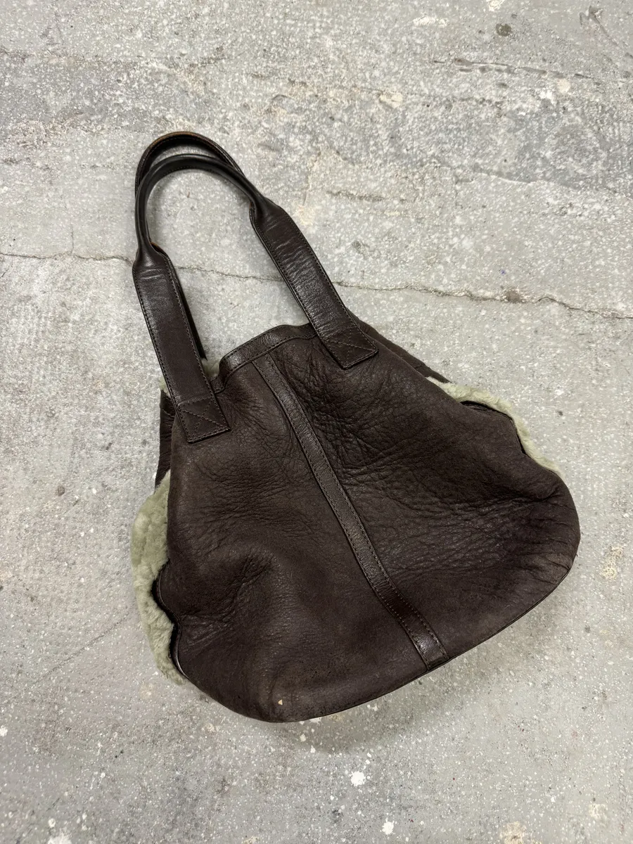 1990s Jean Paul Gaultier Brown Leather Shearling Bag - Image 3